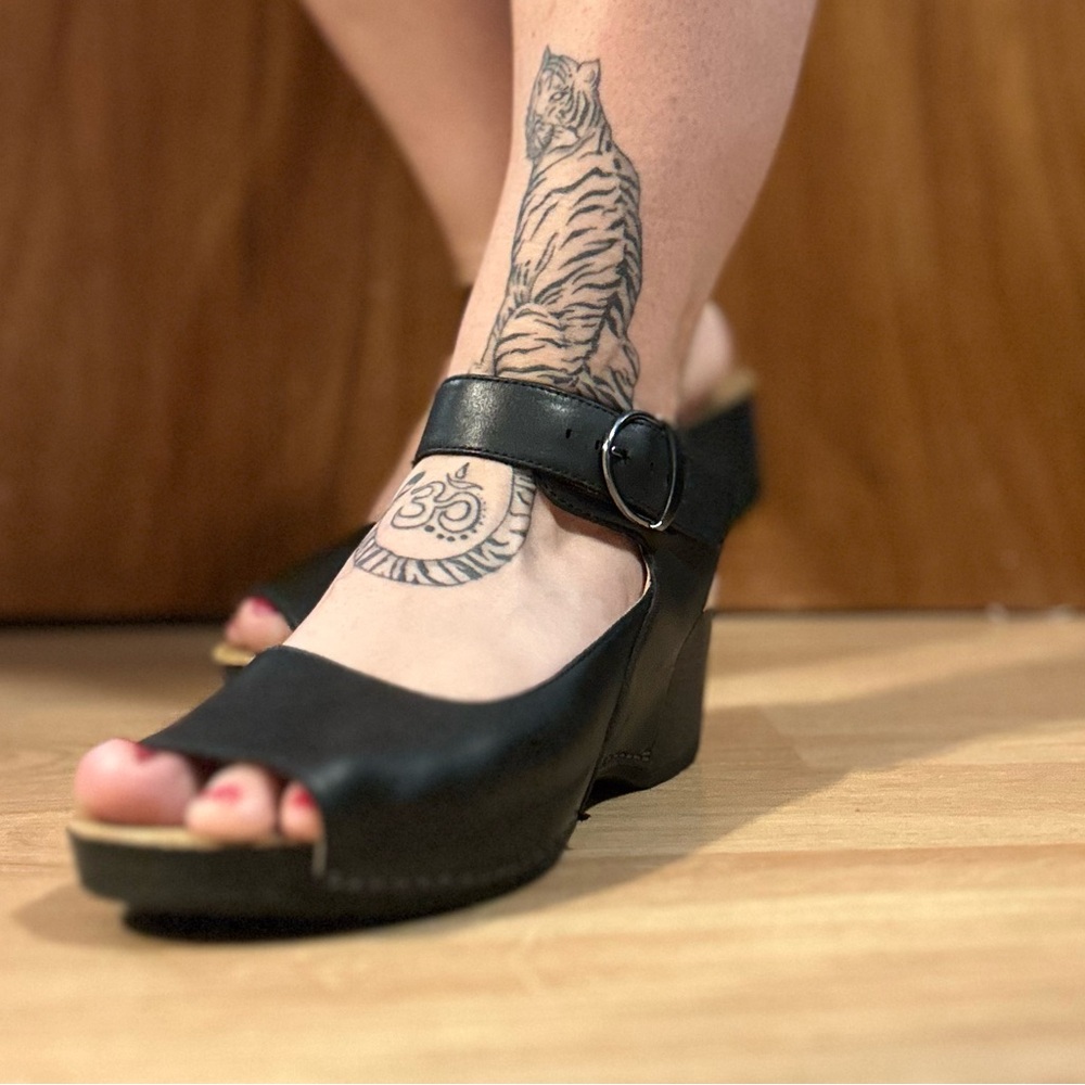 Dansko Black Wedge Sandals